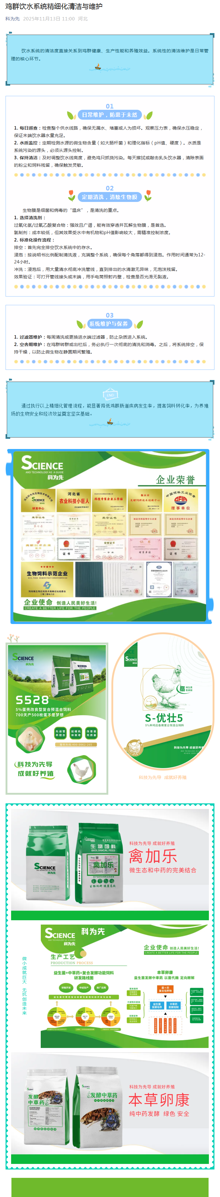 鸡群饮水系统精细化清洁与维护